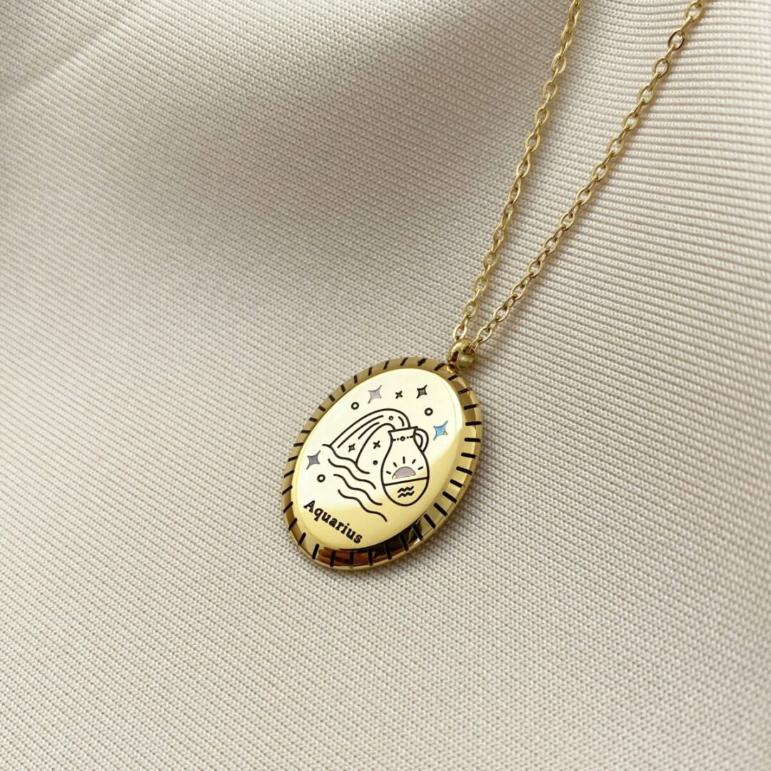 Aquarius Zodiac Enamel Necklace
