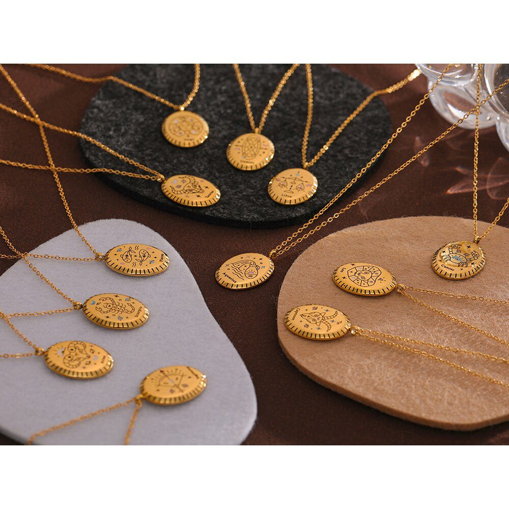 Aquarius Zodiac Enamel Necklace - Imagen 2