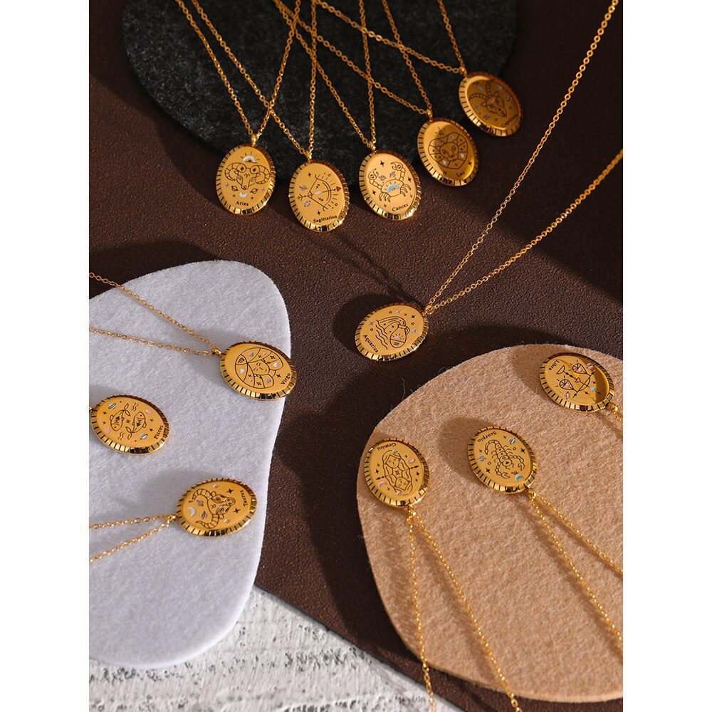 Aquarius Zodiac Enamel Necklace - Imagen 3